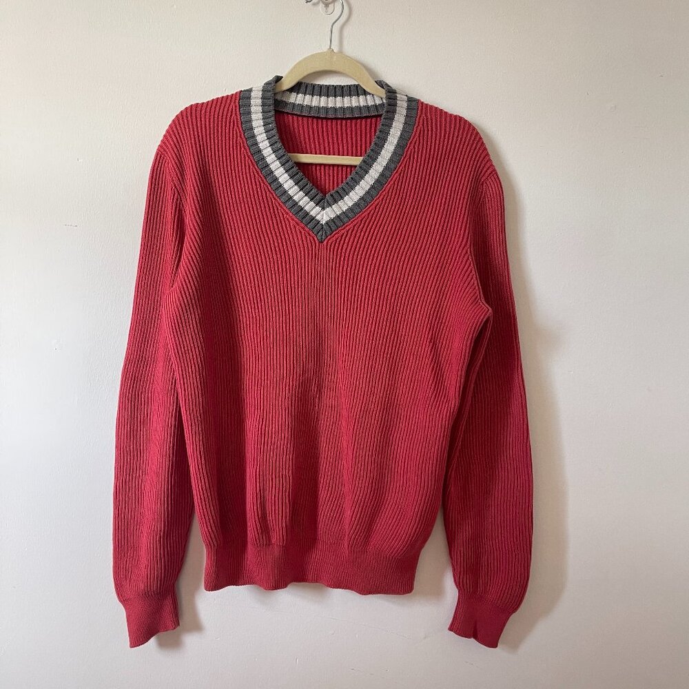 Brunello Cucinelli V-Neck Knit Cotton Sweater In Red